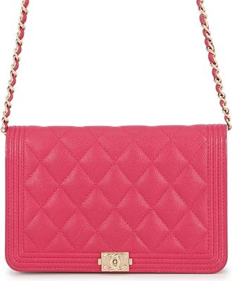 Chanel Pink Grained Calfskin Chain/Shoulder Wallet (Pre-Owned)