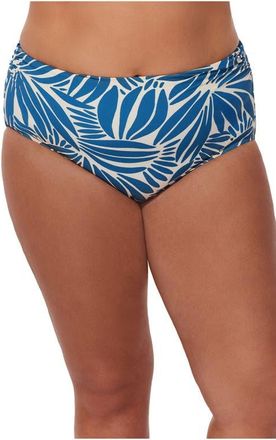 Gottex Comeback Plus Size Shirred High Waist Swim Bottom in Petrol-White at Nordstrom, Size 18