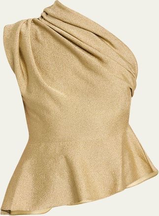 Khaite Aimee Metallic Jersey One-Shoulder Peplum Top