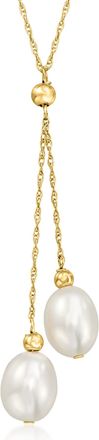 Ross-Simons 6-7mm Cultured Pearl Double-Drop Necklace in 14kt Yellow Gold