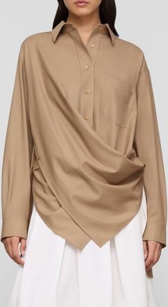 Lafayette 148 New York Tropical Wool Blend Convertible Wrap Blouse in Brownstone at Nordstrom, Size Xx-Small