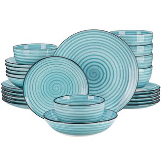 OEM Juego De Vajilla, Dise&ntilde;o Espiral De Doble Cara, Pintado A Mano, Platos Y Cuencos, Duradero, Azul