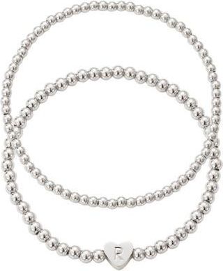 Adornia Beaded Initial Charm Bracelet Set in Silver-R at Nordstrom Rack