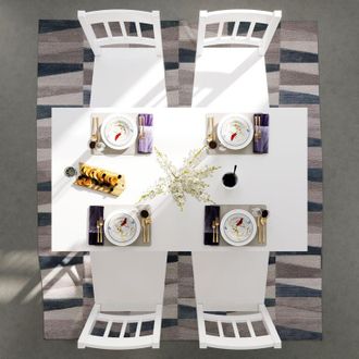 Elegant Lighting Elegant - Dining Table with 4 Chairs, Solid Pine Wood Dining Room Set, Nature Living Room Kitchen Furniture White