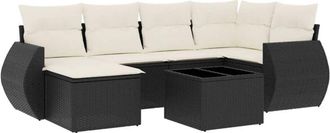 vidaXL Set De Comedor De Jard&iacute;n 7 Pzas Y Cojines Rat&aacute;n Sint&eacute;tico Negro Vidaxl