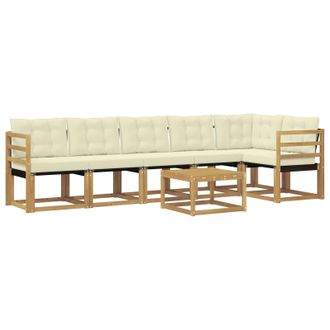 vidaXL Conjunto De Sof&aacute;s De Exterior Con Coj&iacute;n 7 Pcs Blanco Y Crema Vidaxl
