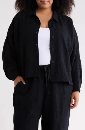 Eileen Fisher Classic Collar Stretch Organic Cotton Jacket in Black at Nordstrom, Size 2X