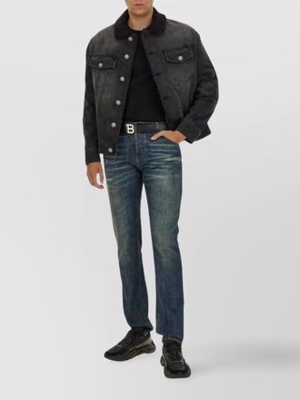 Balmain distressed shearling collar jacket