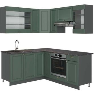 Vicco Cocina esquinera Fame-Line, Verde-Dorado Casa de campo/Antracita, 160 x 190 cm, et Antracita