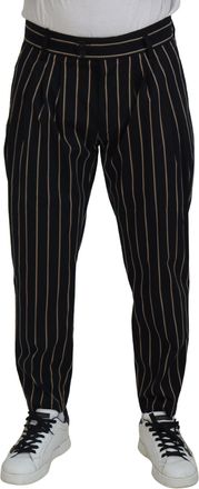 Dolce & Gabbana Black Beige Striped Cotton Stretch Mens Pants