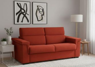 Dmora Sof&aacute; Fijo 3 Plazas Zelia, Sof&aacute; Lineal Para Sal&oacute;n, Acolchado, Desenfundable, Calidad 100% Made In Italy, 225x95 H100 Cm, Naranja - Dmora