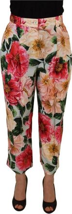 Dolce & Gabbana Exquise hoge taille zijden broek - Dames - Straight fit broeken - Veelkleurig - S - Leer - Broeken