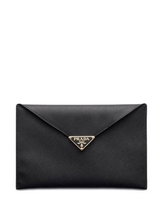 Prada triangle-logo envelope clutch - women - Calf Leather/Calf Leather - OS - Black