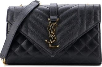 Saint Laurent Classic Monogram Envelope Satchel Mixed Matelasse Leather Small crossbody bag - Zwart