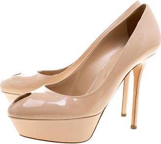 Sergio Rossi Nude patent leather Cachet platform heeled pumps Size 38.5