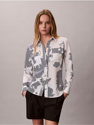 Calvin Klein Womens Utility Classic Button-Down Shirt - Multi - XL