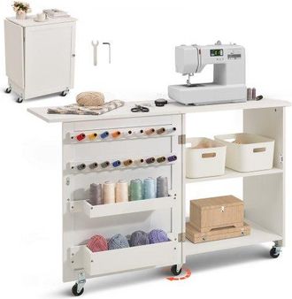 OEM Mesa De Costura Plegable, Mesa Multiusos Para M&aacute;quina De Coser Con Dise&ntilde;o Compacto, Ruedas Bloqueables, Estantes, Bandejas De Almacenamiento, Clavijas
