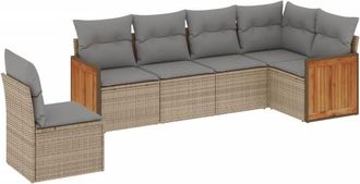 vidaXL Vidaxl - Juego De Sof&aacute;s Jard&iacute;n Con Cojines 6 Pzas Rat&aacute;n Sint&eacute;tico Beige