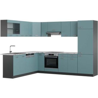 Vicco Cucina angolare completa R-Line, Blu-grigio/antracite, 227 x 287 cm, pl Marmo