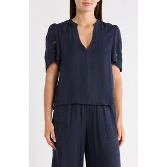 Splendid Cayden Embroidered Flutter Top in Navy Blue at Nordstrom Rack, Size Small