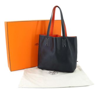 Herm&egrave;s Black Orange Handbag Tote Bag (Pre-Owned)