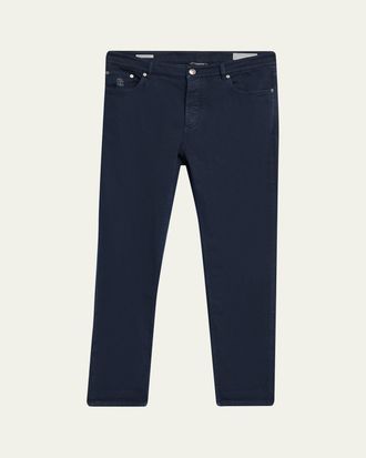 Brunello Cucinelli Mens Dyed Denim Slim-Straight Leg Five-Pocket Pants