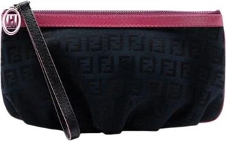 Fendi Pre-owned Canvas Wrist Pouch - Dames - Vintage Clutch - Zwart - ONE Size - Leer - Vintage