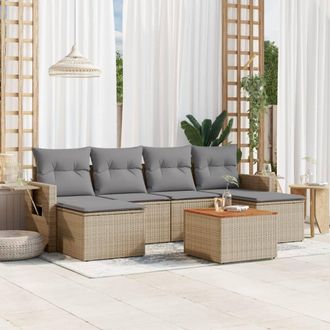 vidaXL Vidaxl - Set Sof&aacute;s De Jard&iacute;n 7 Piezas Y Cojines Rat&aacute;n Sint&eacute;tico Beige