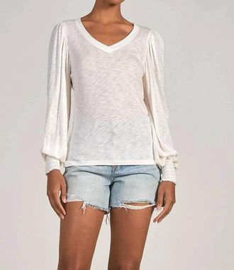 Elan Saxon Long Sleeve Top In White
