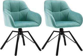 Woltu 2x Silla De Comedor Decorativas Tapizadas En Terciopelo Transpirable Con Respaldo Ergon&oacute;mico Reposabrazos Y Patas De Metal 58x54x82 Cm Turquesa B - Wo