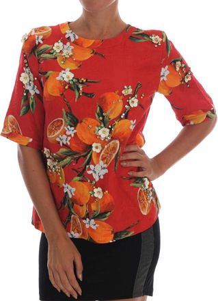 Dolce & Gabbana Dolce Gabbana Oranje Print Zijde Top Tsh1405