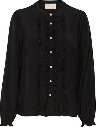 Cream Pitch Black Blouse met Lange Mouwen en Ruches - Dames - Overhemden - Zwart - S - Overhemden