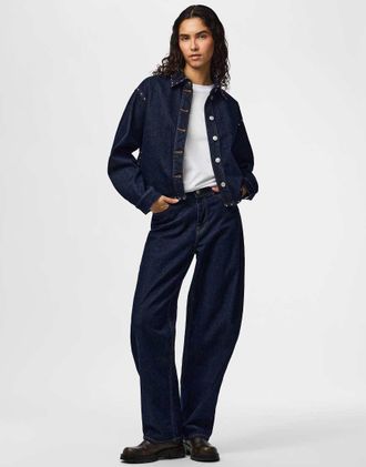 Pieces Camicia in denim blu scuro