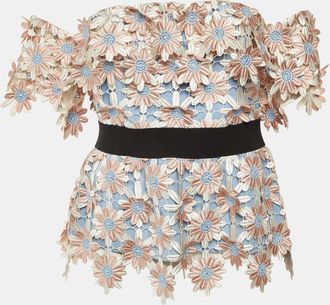 Self Portrait Peach Floral Applique Lace Off-The-Shoulder Top