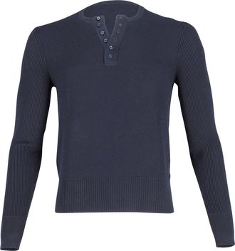 Neil Barrett Knitted Long Sleeve Polo Shirt in Navy Blue Viscose
