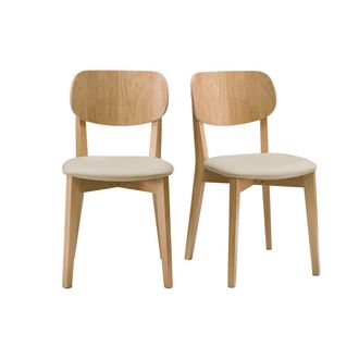Miliboo Set De 2 Sillas Vintage Roble Y Asiento Beige Lucia