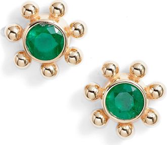 Anzie Dew Drop Marine Emerald & 14K Gold Stud Earrings in Yellow Gold/Emerald at Nordstrom