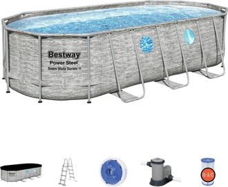 Bestway Piscina Desmontable Tubular Bestway Power Steel Dise&ntilde;o Piedra 549x274x122 Cm Depuradora Cartucho 5.678 L/h Cobertor Y Escalera