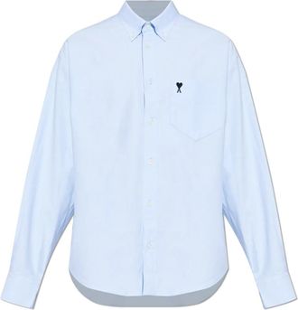 Ami Overhemd met Geborduurd Logo - Heren - Zakelijke Overhemden - Blauw - XL - Katoen - Overhemden