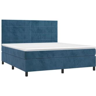 vidaXL Vidaxl - Cama Box Spring Colch&oacute;n Y Led Terciopelo Azul Oscuro 160x200 Cm