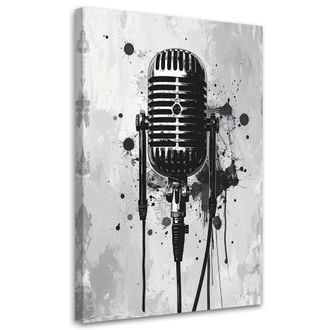 Feeby Cuadro En Lienzo, Micr&oacute;fono De M&uacute;sica Retro En Blanco Y Negro, 70x100