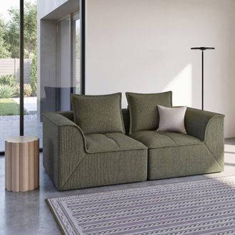 Maisons du monde Sof&aacute; de 3 plazas de tejido de poli&eacute;ster tramado verde kaki enviado comprimido