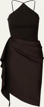 Aidan Mattox Draped High-Low Halter Midi Dress