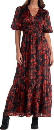 Elan Floral V-Neck Maxi Dress In Red Floral