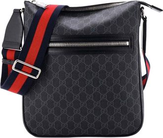 Gucci Web Strap Front Zip Messenger Bag Gg Coated Canvas Medium (Authentic Pre-Loved)