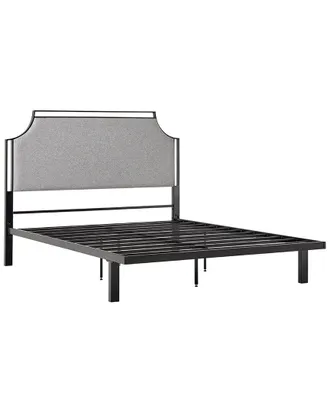 Walker Edison Upholstered Traditional Metal Queen Bed