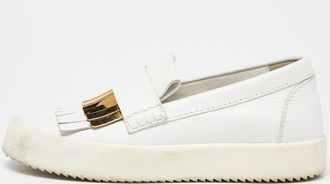 Giuseppe Zanotti White Leather Fringed Slip On Sneakers