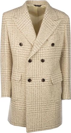 Brian Dales Geruite Double-Breasted Jas - Heren - Mantel - Beige - L - Jassen