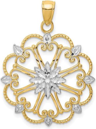 Diamond2Deal 14k Yellow Gold Rhodium Starburst Pendant