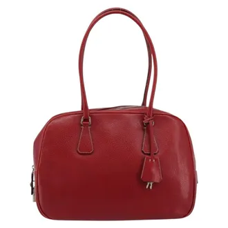 Prada Vintage Bauletto Bag Leather Red Leather Handbag (Pre-Owned)